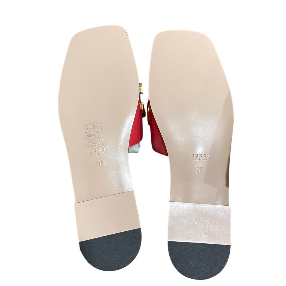 Gucci Cara Slide Sandal In Runway Coral 38 Leather Gold Letter Logo - Picture 7 of 7